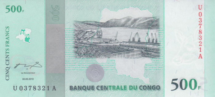 Bancnota Congo 500 Franci 2010 - P100 UNC ( comemorativa )