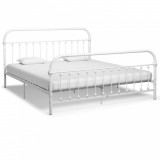 Cadru de pat, alb, 180 x 200 cm, metal, Cires, Dublu, Cu polite semirotunde, vidaXL
