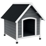 PawHut Căsuță pentru c&acirc;ine de exterior din lemn cu podea detașabilă, adăpost &icirc;nalt din lemn pentru c&acirc;ini, 75 x 88 x 82 cm, gri | Aosom Romania