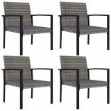 Set 4 Scaune Gradina Gossi Gri Poliratan, Cadru Otel, Perne Incluse, Exterior, Rezistent Intemperii, 53x58.5x83 cm
