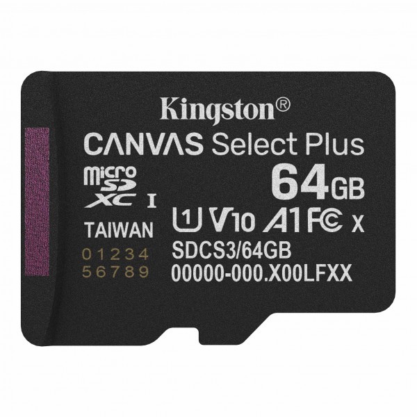 Card Memorie microSDXC Kingston Canvas Select Plus Android A1, 64Gb, Clasa 10 / UHS-1 U1 SDCS3/64GBSP