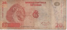 B11 - Bancnota foarte veche - Congo - 20 franci - 1997