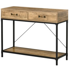 Masă Consolă Vintage HOMCOM din Metal și Lemn, Design Elegant cu 2 Sertare și Raft, Maro, pentru Living, Sufragerie | Aosom Romania