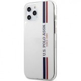 Husa TPU U.S. Polo Tricolor Vertical Stripes pentru Apple iPhone 12 Pro Max, Alba USHCP12LPCUSSWH