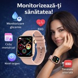 SMARTECH SmartWatch cu Senzor Glucometru, Apel Bluetooth, Ritm Cardiac, Nivel Oxigen, Tensiune Arteriala, Temperatura Corporala, Nivel Stres, Vreme, C