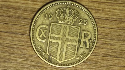 Islanda - moneda de colectie rara - 1 krona / coroana 1925 HCN; GJ - tiraj 250k foto