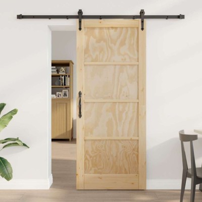 Ușa glisantă cu set de hardware 83x202 cm din lemn de pin solid foto