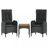 Cumpara ieftin Set mobilier de gradina cu perne, 3 piese, negru, poliratan