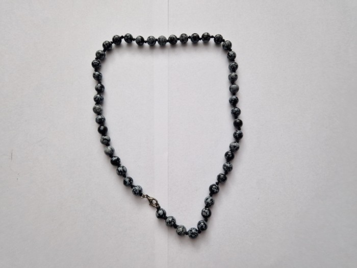 Colier din Pietre Obsidian cu Inchizatoare din Argint