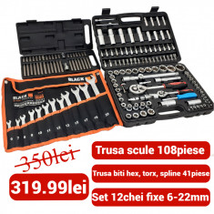 Trusa chei scule 108 piese + set chei 12 piese 6-22mm + set biti 41 piese (V39053 + 16009 + KD10219)