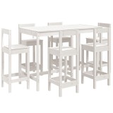 Set bar de gradina, 7 piese, alb, lemn masiv de pin