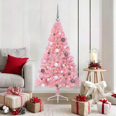 vidaXL Pom de Crăciun artificial pre-iluminat Roz 150 cm PVC 3397062 foto