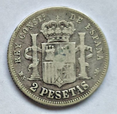 SPANIA 2 PESETAS 1882 ARGINT VF+ foto