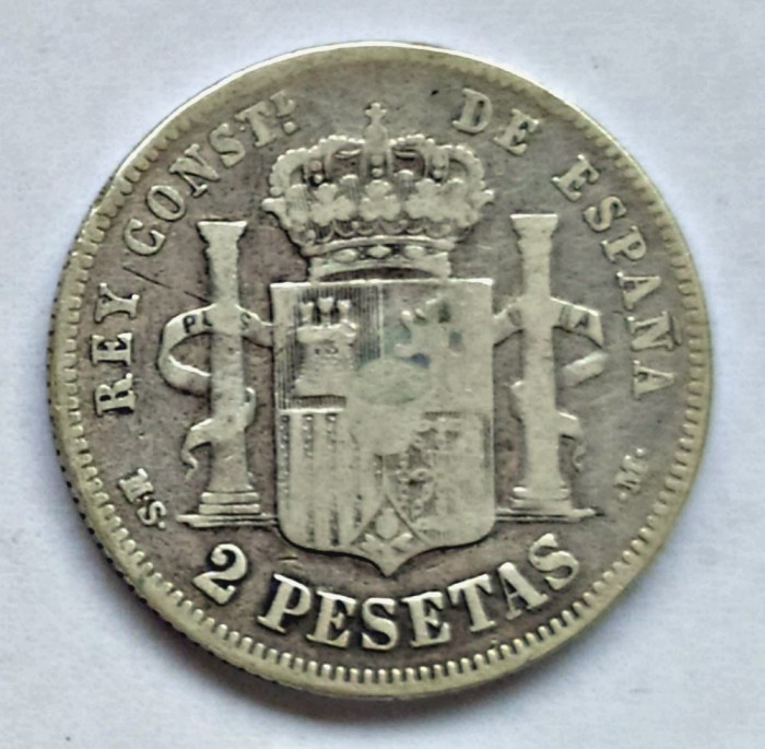 SPANIA 2 PESETAS 1882 ARGINT VF+