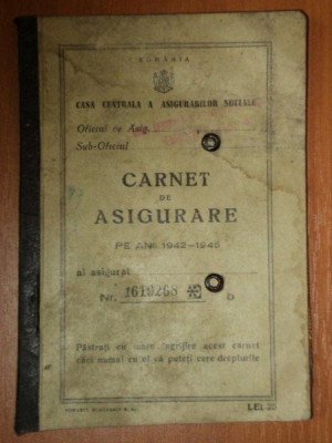 CARNET DE ASIGURARE PE ANII 1942-1945 foto