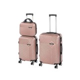 Set 3 Valize Rigide Leziter TraveLux Pro XVIII (Mana, Cabina, Medie) - ABS, 4 Roti 360, Cod Numeric, Roz-Auriu