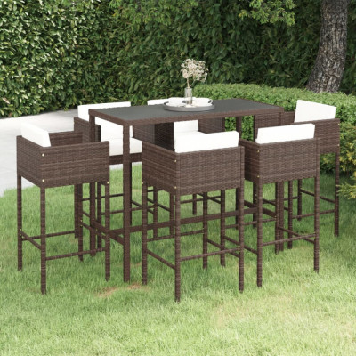 vidaXL Set mobilier bar de grădină cu perne, 7 piese, maro, poliratan foto