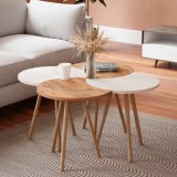 Set 4 buc masute cafea Hojer WH semirotunda alb efect lemn [en.casa] HausGarden Leisure, [en.casa]