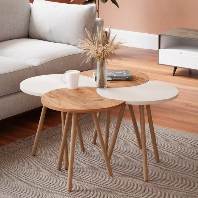 Set 4 buc masute cafea Hojer WH semirotunda alb efect lemn [en.casa] HausGarden Leisure foto