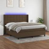Cumpara ieftin Pat cu arcuri, saltea și LED, maro &icirc;nchis, 160x200 cm, textil