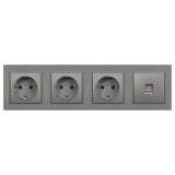 Leziter Nova IV Priza 3 Prize Impamantare + Conector UTP RJ45 Cat5e Alb 16A 250V IP20 Montaj Incasrat