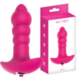 Plug anal din silicon cu vibrator. Formă spiralată și diametru &icirc;n creștere.