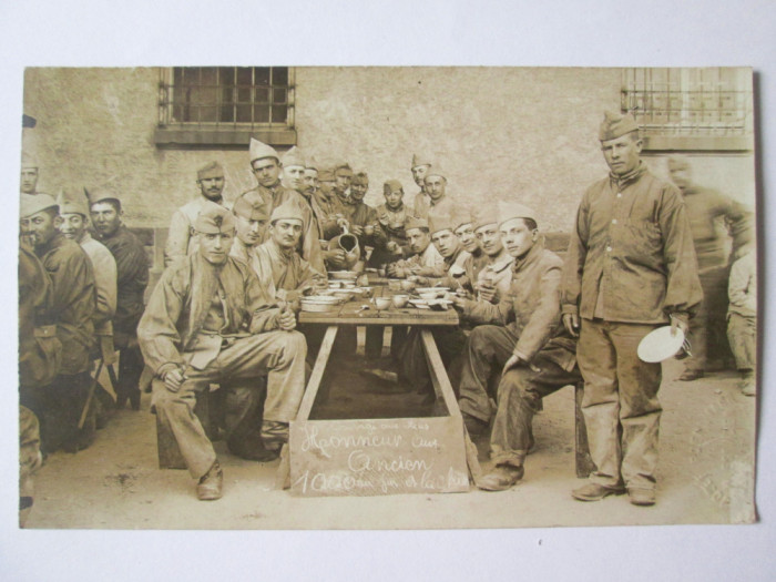 Fotografie originală model carte postala cu un pluton militar francez WWI