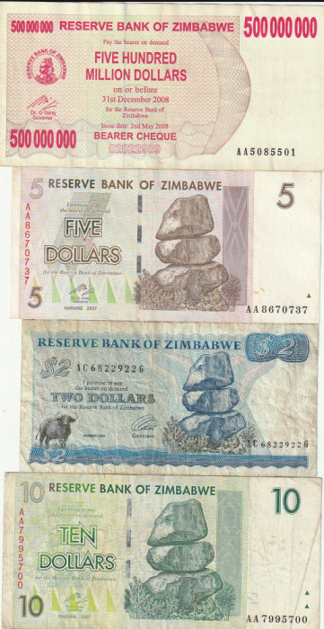 Zimbabwe Set de 4 bancnote