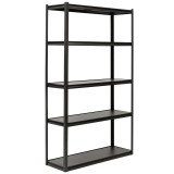 Raft metalic de depozitare cu 5 polite reglabile MDF, capacitate 750 kg, 120x40x200 cm, negru