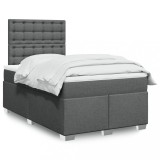 vidaXL Pat box spring cu saltea, gri &icirc;nchis, 120x190 cm, textil 3290442