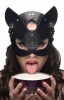 Masca Carnaval Pisica Piele PU Foreplay Adult Neagra Black Halloween Urechi, Marime universala, Argintiu