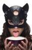 Masca Carnaval Pisica Piele PU Foreplay Adult Neagra Black Halloween Urechi, Marime universala, Argintiu, Negru