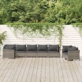 Set mobilier gradina vidaXL, 8 piese, poliratan gri, cu perne incluse, design modular, otel vopsit electrostatic, confortabil