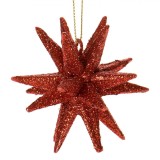 Ornament Brad Crăciun, Fulg 3D, Glitter, Culoare Roșu, Dimensiune 9 cm, Material Plastic, Oem