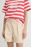 Stand Studio pantaloni scurti Belen femei, culoarea bej, neted, high waist, 66488-8006