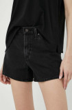 Levi&#039;s pantaloni scurti jeans femei, culoarea negru, neted, high waist