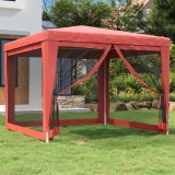 Cort Gradina Petrecere 3x3m Rosu HDPE vidaXL, Pavilion Protectie UV si Insecte, Cadru Fier