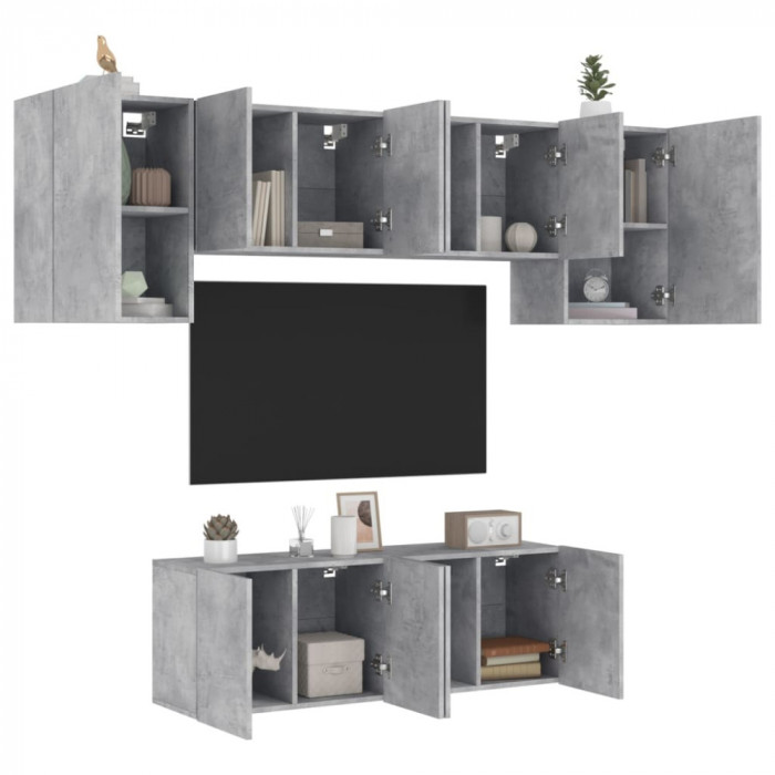 Unitati TV de perete, 6 piese, gri beton, lemn prelucrat GartenMobel Dekor