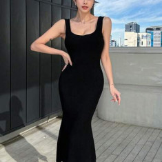 Rochie midi cu decolteu patrat si fara maneci, negru, dama, Shein