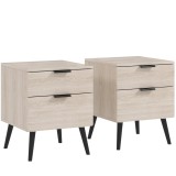 HOMCOM Set de 2 Noptiere cu 2 Sertare pentru Dormitor sau Camera de Zi, 40x40x50 cm, Lemn Natural | Aosom Romania
