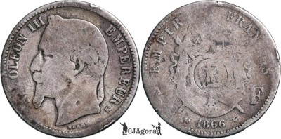 1866 K, 1 franc - Napoleon III - Franţa foto
