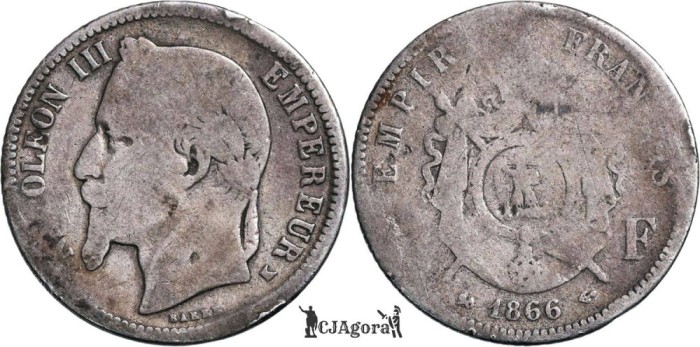 1866 K, 1 franc - Napoleon III - Franţa