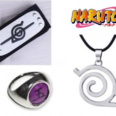 Set 3 accesorii Naruto: Bandana +Inel + Lantisor cu pandantiv Naruto Cosplay