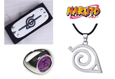Set 3 accesorii Naruto: Bandana +Inel + Lantisor cu pandantiv Naruto Cosplay foto
