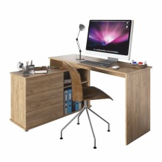 Birou PC de colt din mdf maro stejar artisan Terino 138x50x75 cm