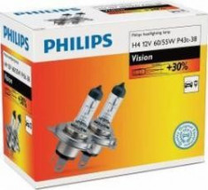 Set 2 becuri auto halogen pentru far Philips Vision +30% H4 60/55W 12V 12342PRC2 foto