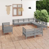 VidaXL Set mobilier de grădină, 11 piese, gri, lemn masiv de pin 3083216