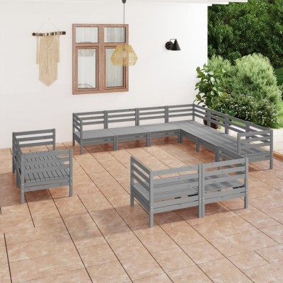 vidaXL Set mobilier de grădină, 11 piese, gri, lemn masiv de pin 3083216 foto