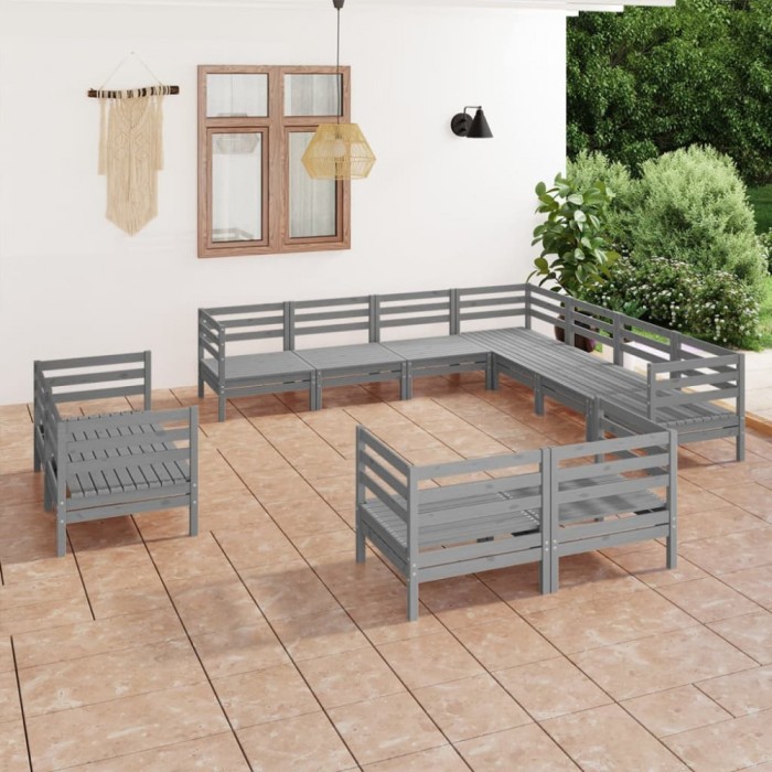 vidaXL Set mobilier de grădină, 11 piese, gri, lemn masiv de pin 3083216