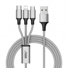 Cablu date si incarcare MRG M-532, 3 in 1, MicroUSB, Lightning, Type-C, Gri C532 foto